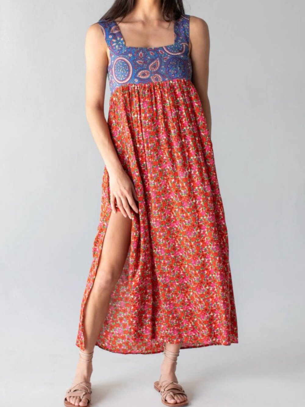 Natural Life Tricia Maxi Dress Red/Blue Floral XL